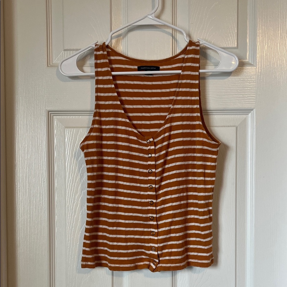 American Eagle Outfitters Orange and White Striped Button-Up Tank